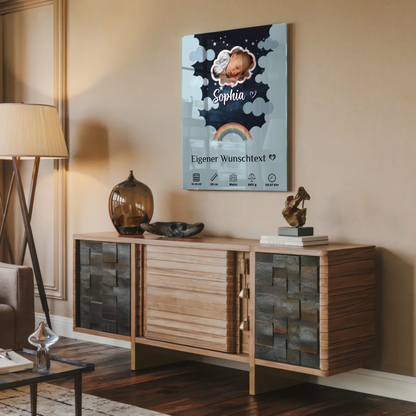 Personalisiertes Geburtsposter Acrylglas Foto Wolke Sternchen