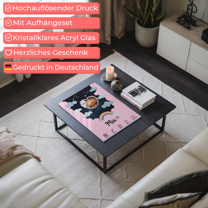 Personalisiertes Geburtsposter Acrylglas Herz Sternmuster
