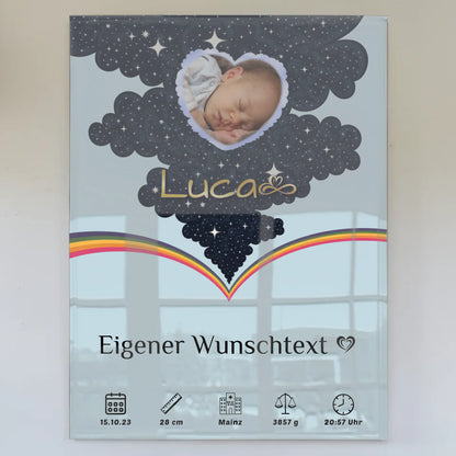 Acrylglas Bild Zur Geburt Foto Herz personalisiert Blau