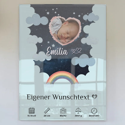 Personalisiertes Geburtsposter Acrylglas Foto Herz Sternmuster