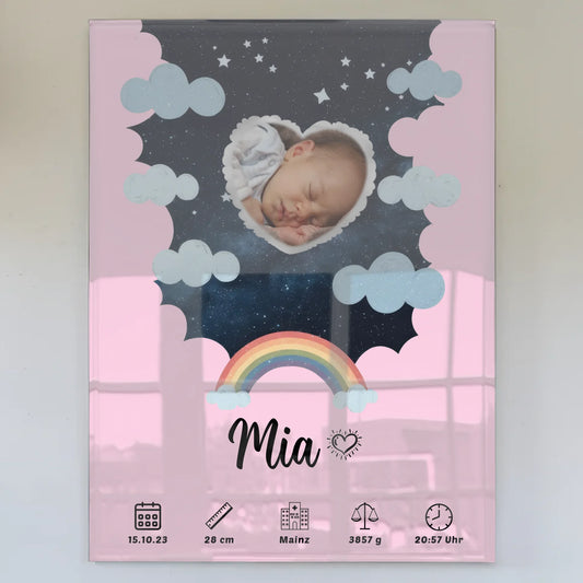 Personalisiertes Geburtsposter Acrylglas Herz Sternmuster