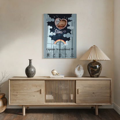 Herz Foto Geburtsposter Baby Acrylglas Holz Himmelblau
