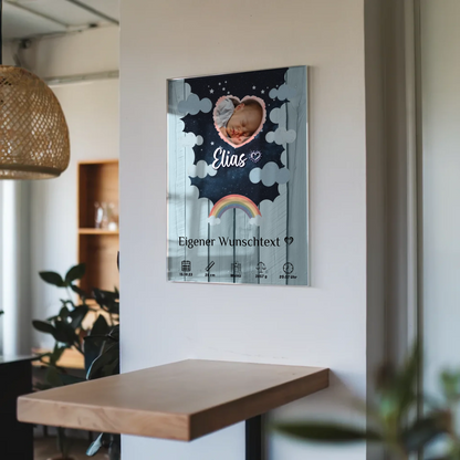 Herz Foto Geburtsposter Baby Acrylglas Holz Himmelblau