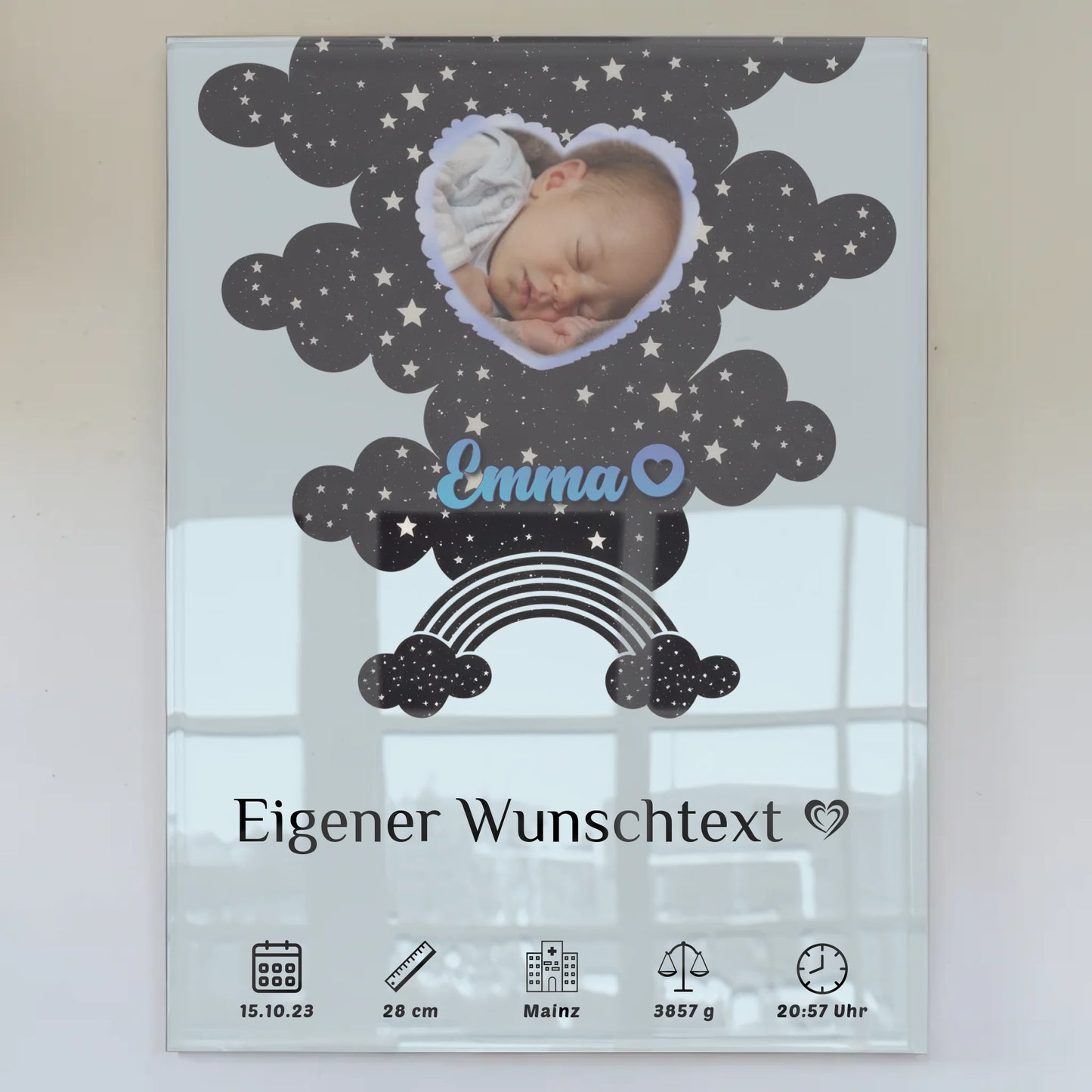 Personalisierte Acrylglas Foto Poster Geburt Herz Mädchen