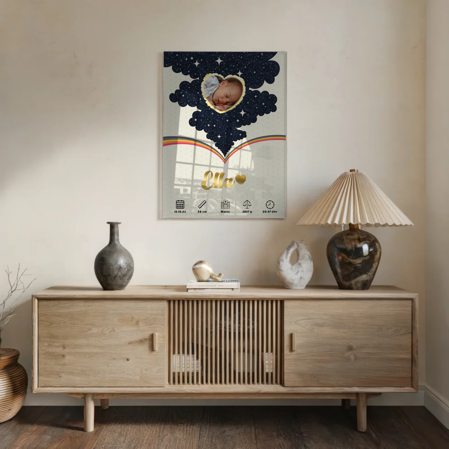 Acrylglas Bild Geburtsdaten Foto Herz personalisiert Mädchen