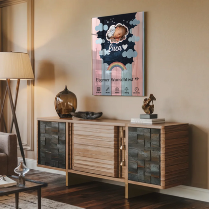 Herz Foto Geburt Bild Acrylglas Holz Bunt Baby Geschenk