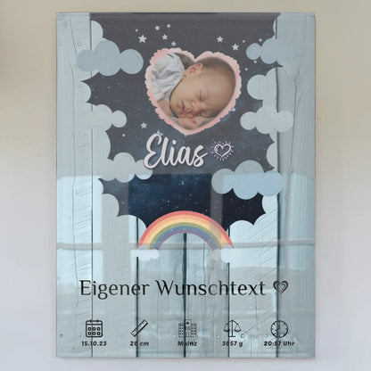 Herz Foto Geburtsposter Baby Acrylglas Holz Himmelblau