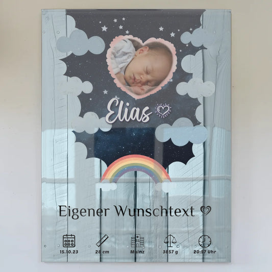 Herz Foto Geburtsposter Baby Acrylglas Holz Himmelblau