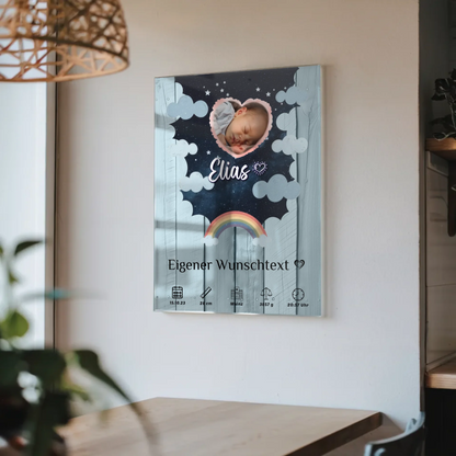 Herz Foto Geburtsposter Baby Acrylglas Holz Himmelblau