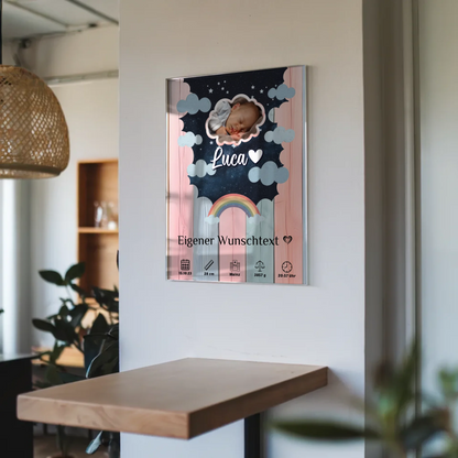 Herz Foto Geburt Bild Acrylglas Holz Bunt Baby Geschenk