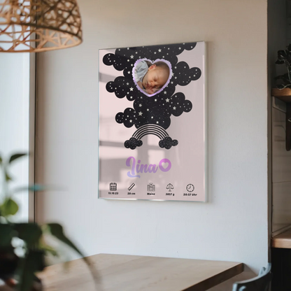Geburtsposter Acrylglas Personalisiert Foto Herz Sternchen