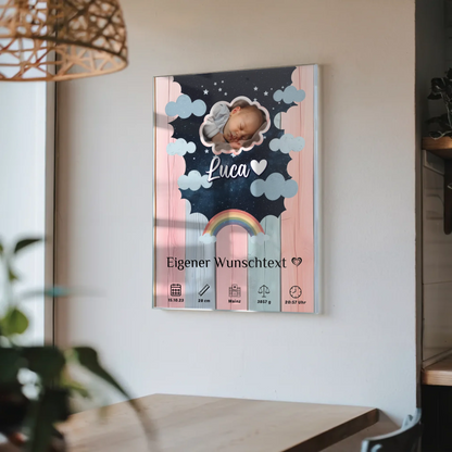 Herz Foto Geburt Bild Acrylglas Holz Bunt Baby Geschenk