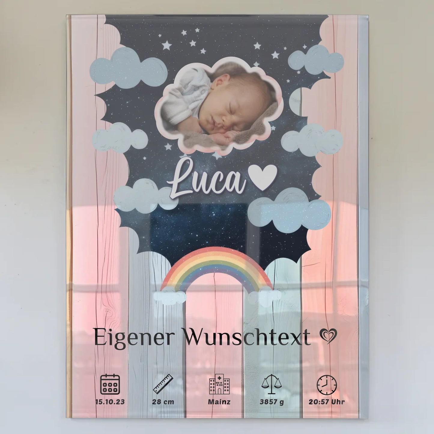 Herz Foto Geburt Bild Acrylglas Holz Bunt Baby Geschenk