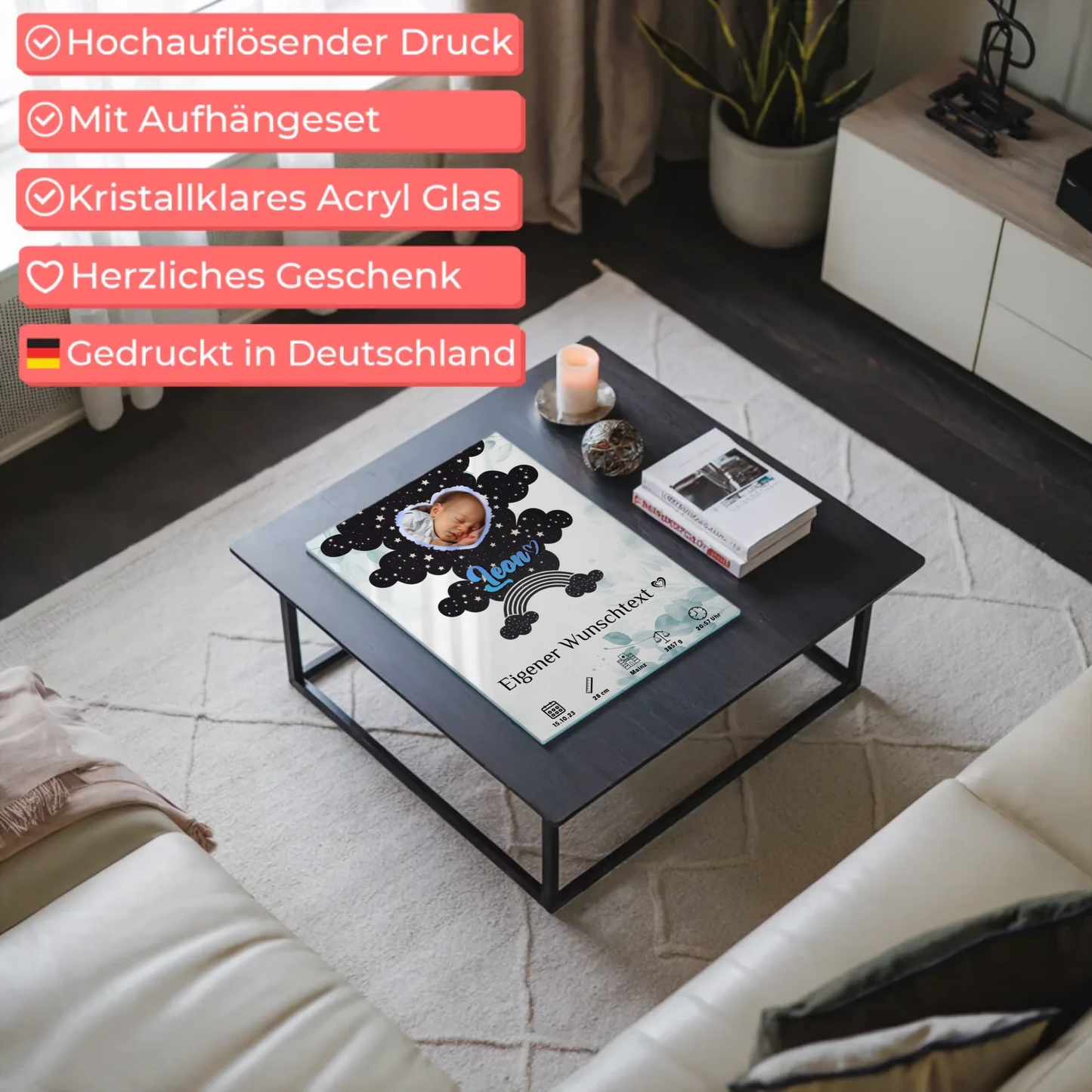 Herz Foto Personalisierte Acrylglas Poster Geburt Baby