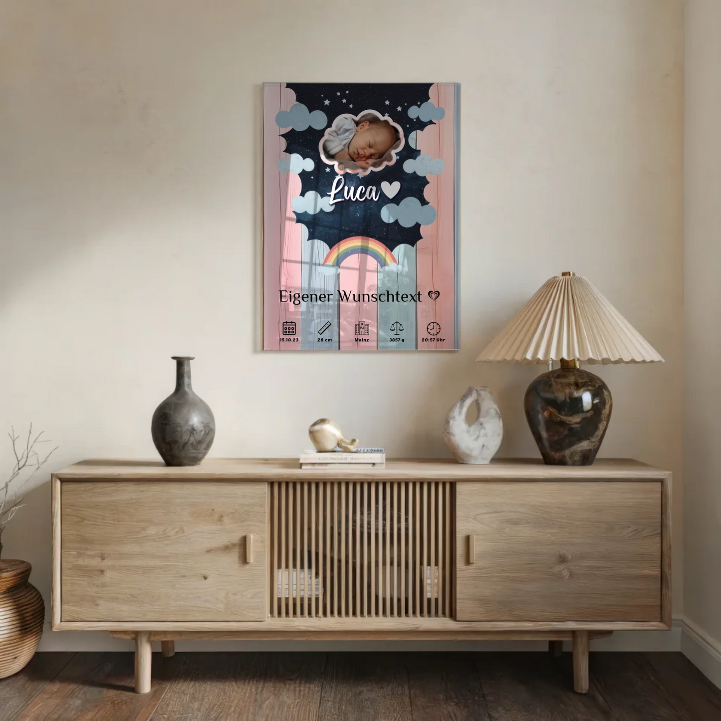 Herz Foto Geburt Bild Acrylglas Holz Bunt Baby Geschenk