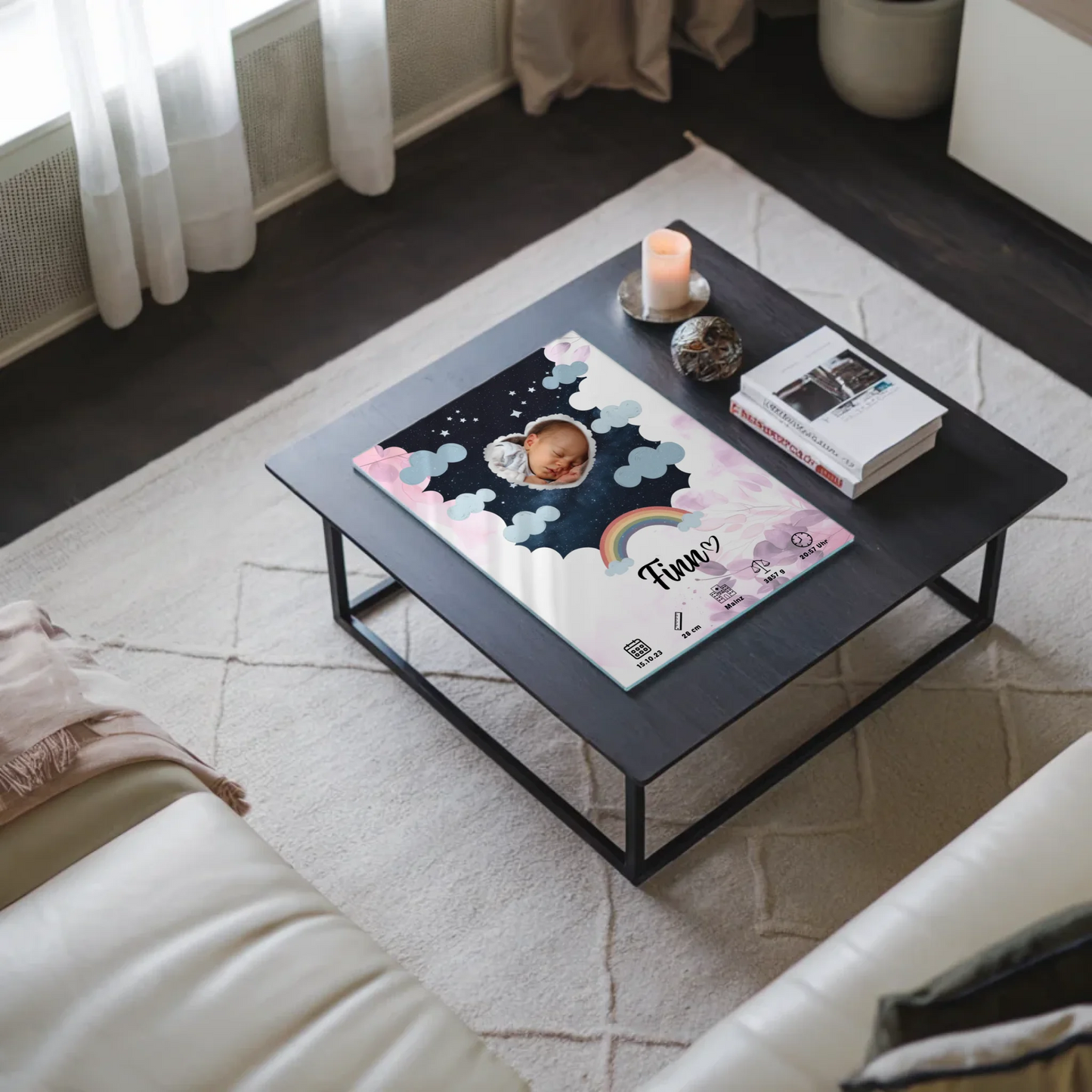 Herz Foto Plakat Acrylglas Bild Geburt Baby Rosa