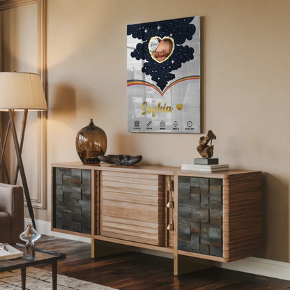 Herz Foto Acrylglas Bild Baby Geburtsdaten Holz Hell