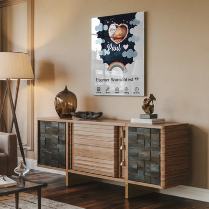 Geburtsposter Acrylglas für Mädchen Jungen Herzfoto