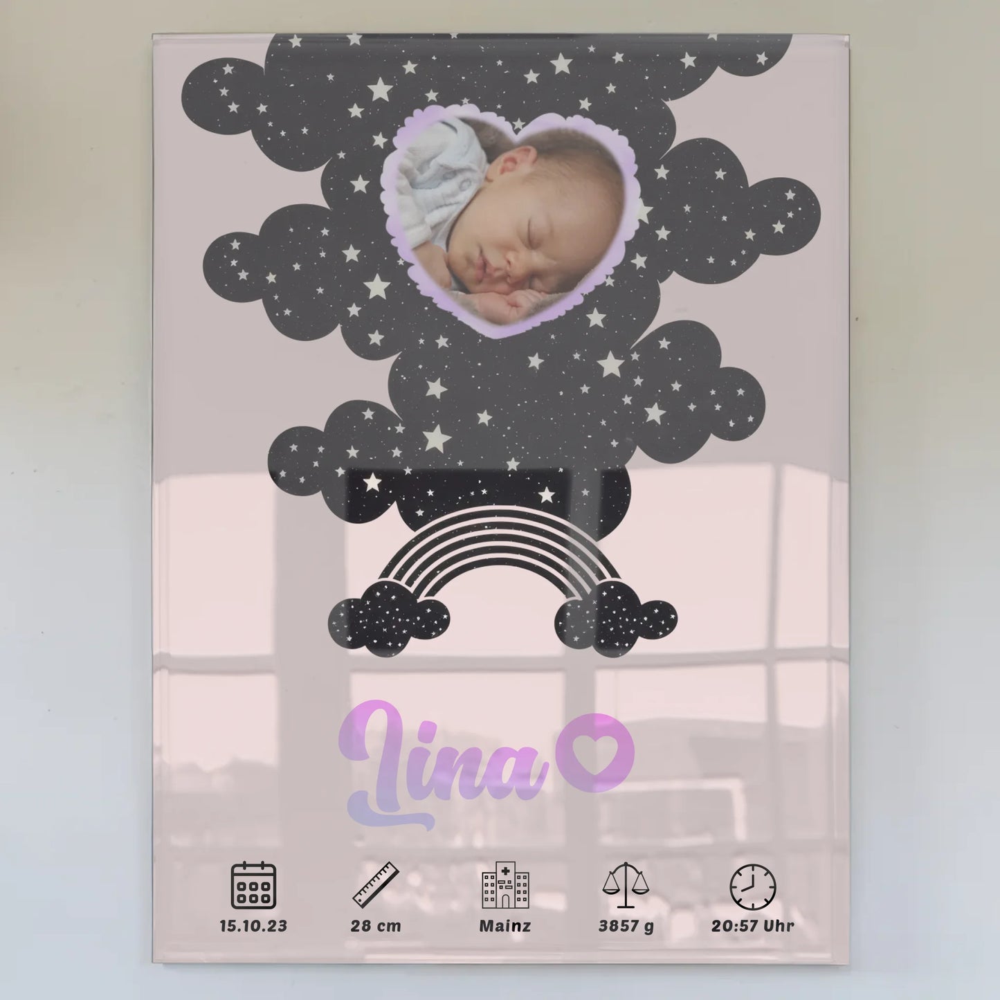 Geburtsposter Acrylglas Personalisiert Foto Herz Sternchen