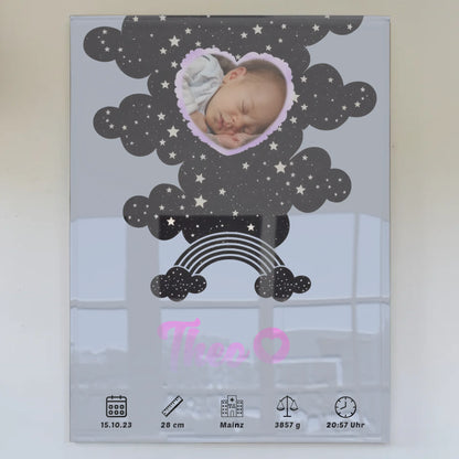 Geburtsposter Acrylglas Personalisiert Foto Herz Blau Jungen