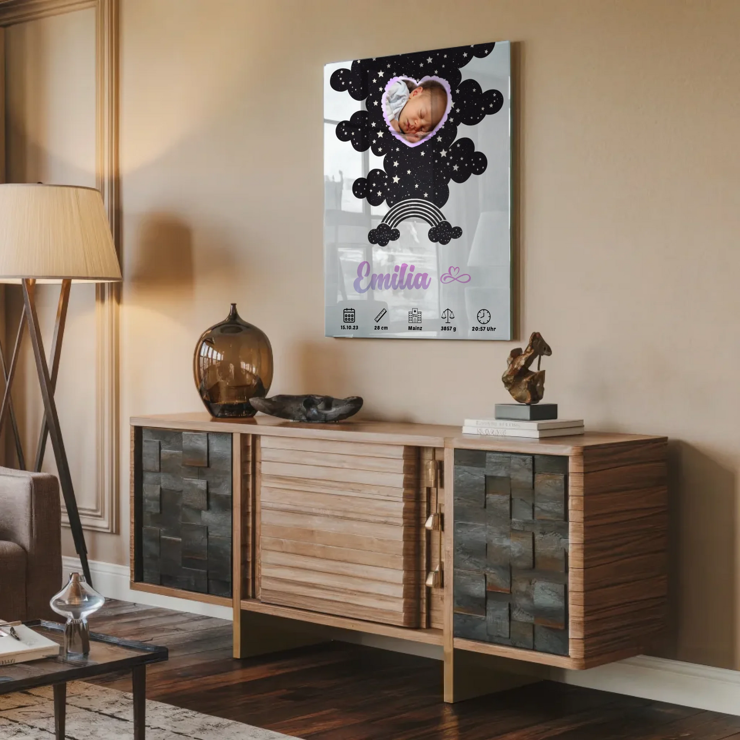 Herz Foto Geburtsposter Acrylglas Baby Mintgrün