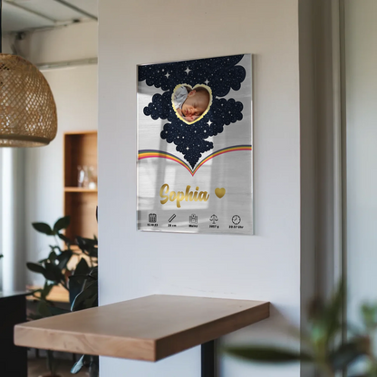 Herz Foto Acrylglas Bild Baby Geburtsdaten Holz Hell