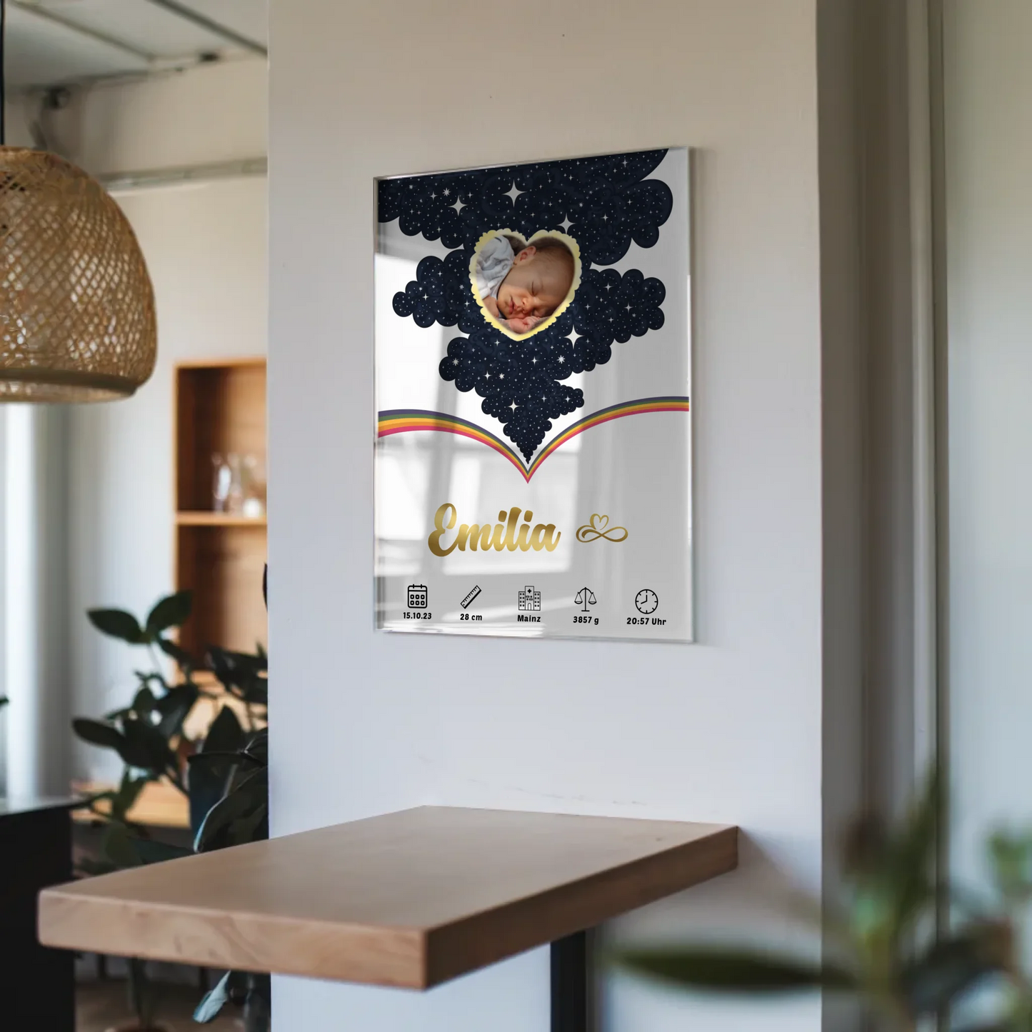 Acrylglas Bild Geburtsdaten Foto Herz Mädchen Jungen