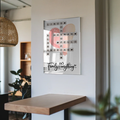 Personalisierte Acrylglas Foto Poster Familie Scrabble Design
