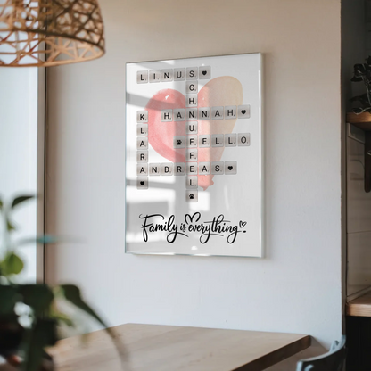Personalisierte Acrylglas Foto Poster Familie Scrabble Design