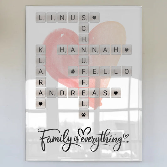 Personalisierte Acrylglas Foto Poster Familie Scrabble Design
