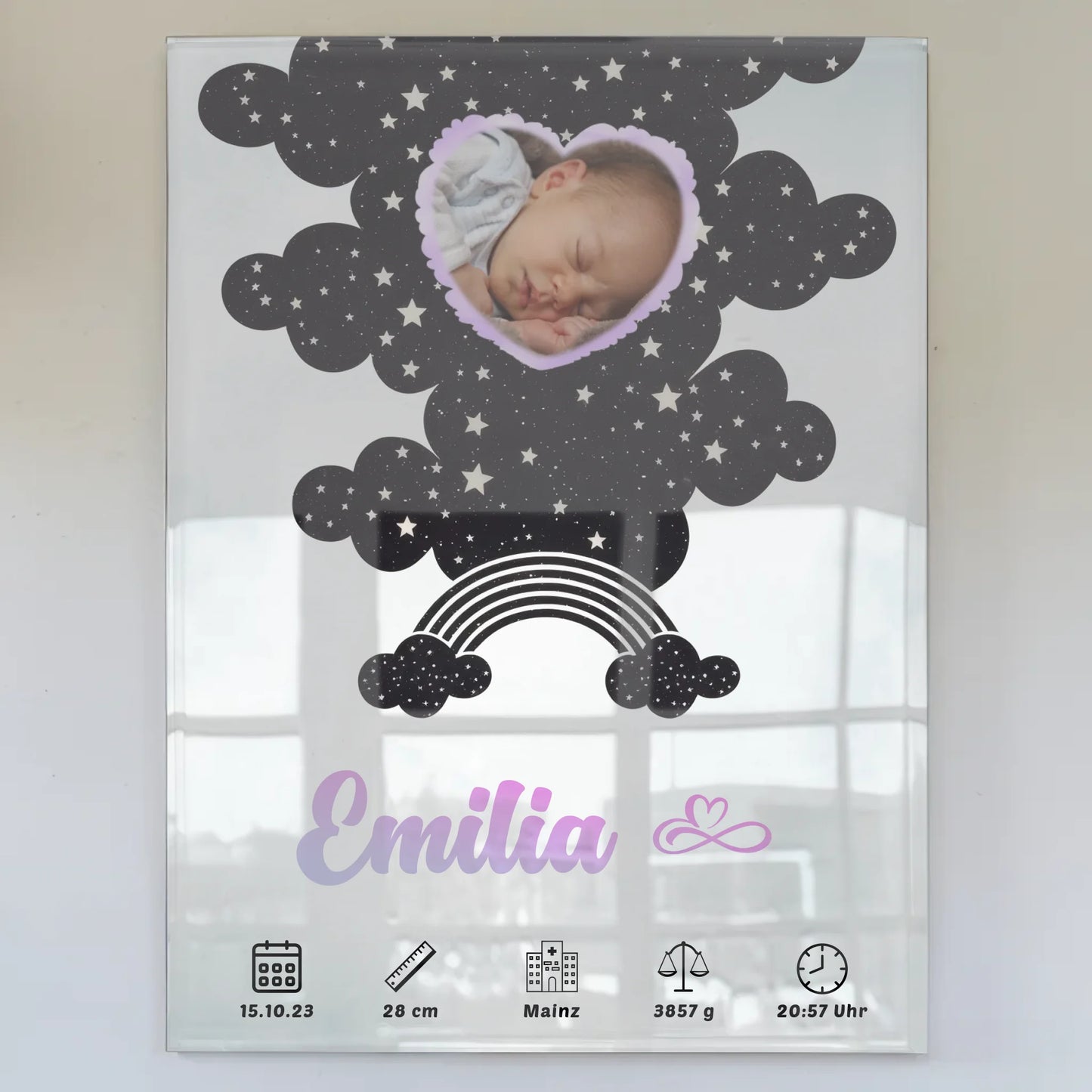 Herz Foto Geburtsposter Acrylglas Baby Mintgrün