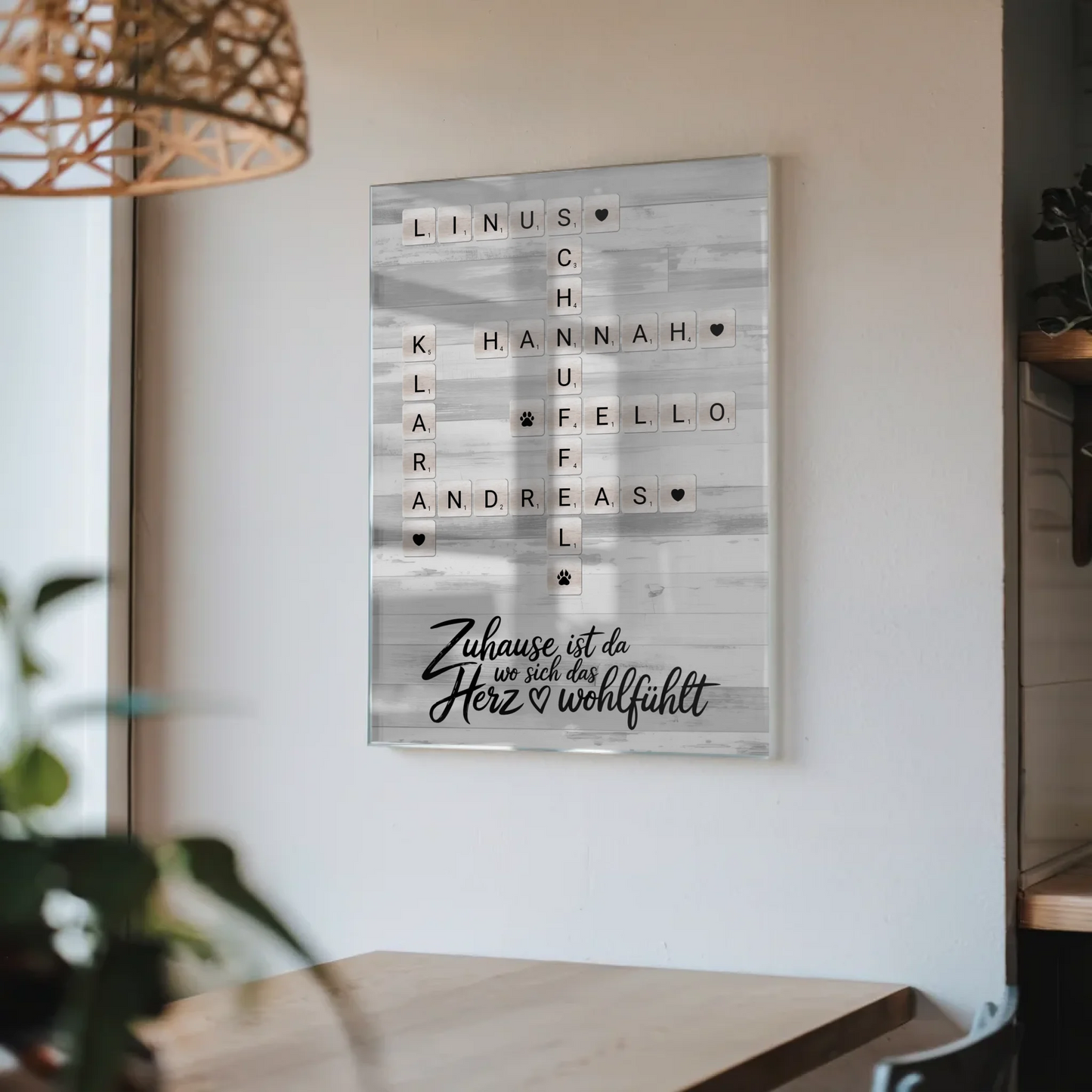 Acrylglas Bild Familie personalisiert Kreuzworträtsel Namen Family