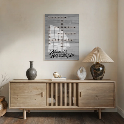 Acrylglas Bild Familie personalisiert Kreuzworträtsel Namen Family