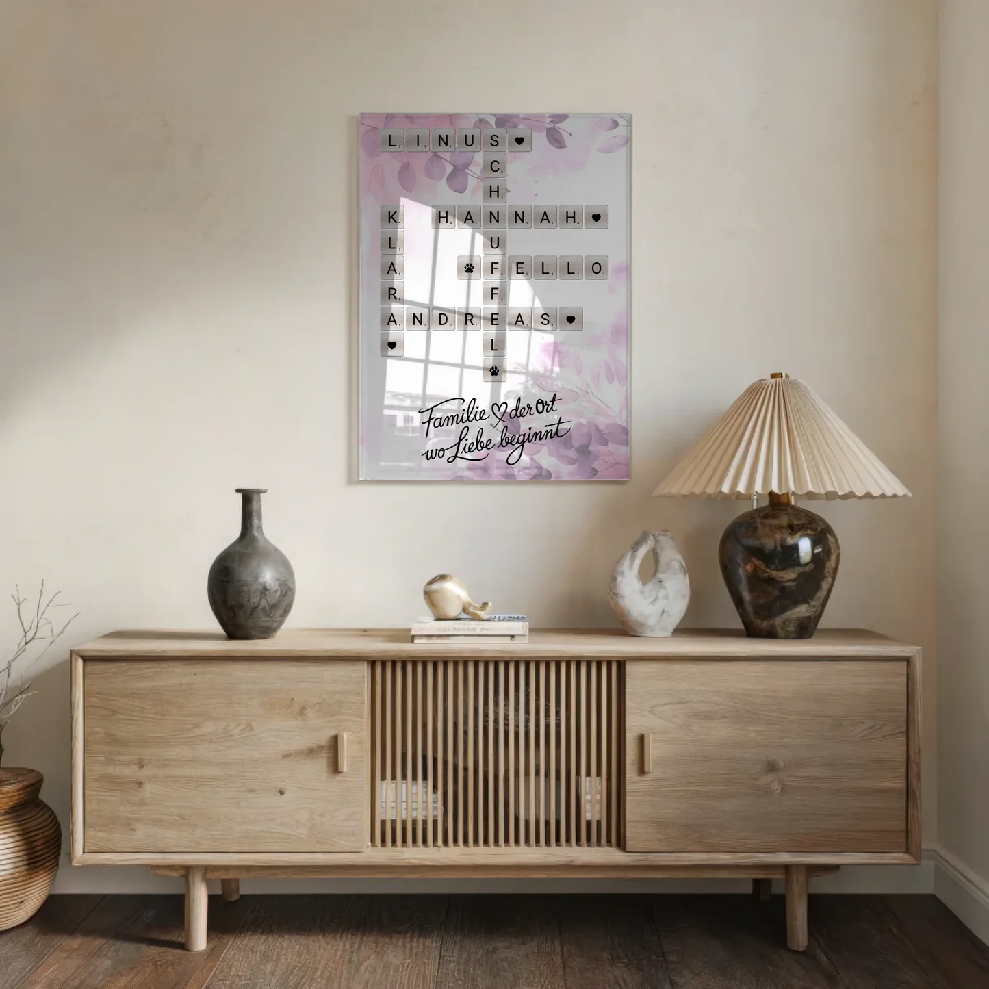 Acrylglas Bild Familie Spruch Wo Liebe beginnt Scrabble Design
