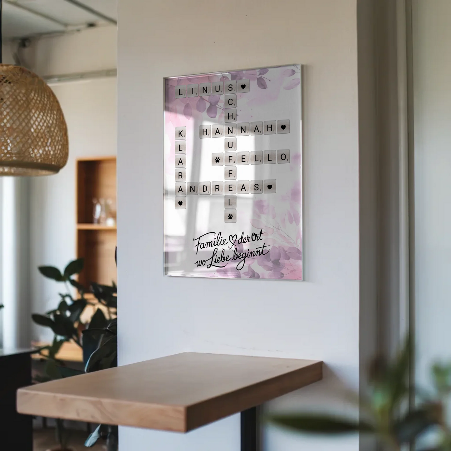 Acrylglas Bild Familie Spruch Wo Liebe beginnt Scrabble Design