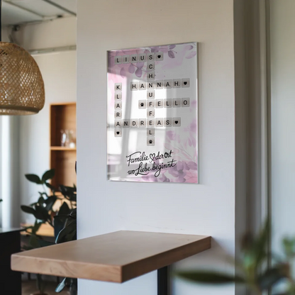 Acrylglas Bild Familie Spruch Wo Liebe beginnt Scrabble Design