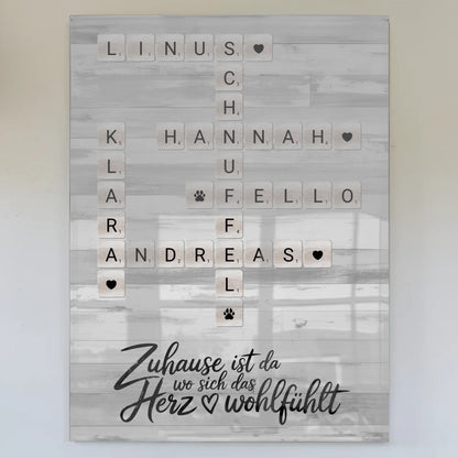Acrylglas Bild Familie personalisiert Kreuzworträtsel Namen Family
