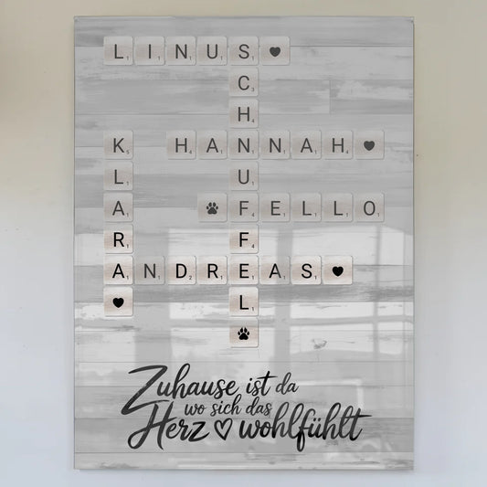 Acrylglas Bild Familie personalisiert Kreuzworträtsel Namen Family