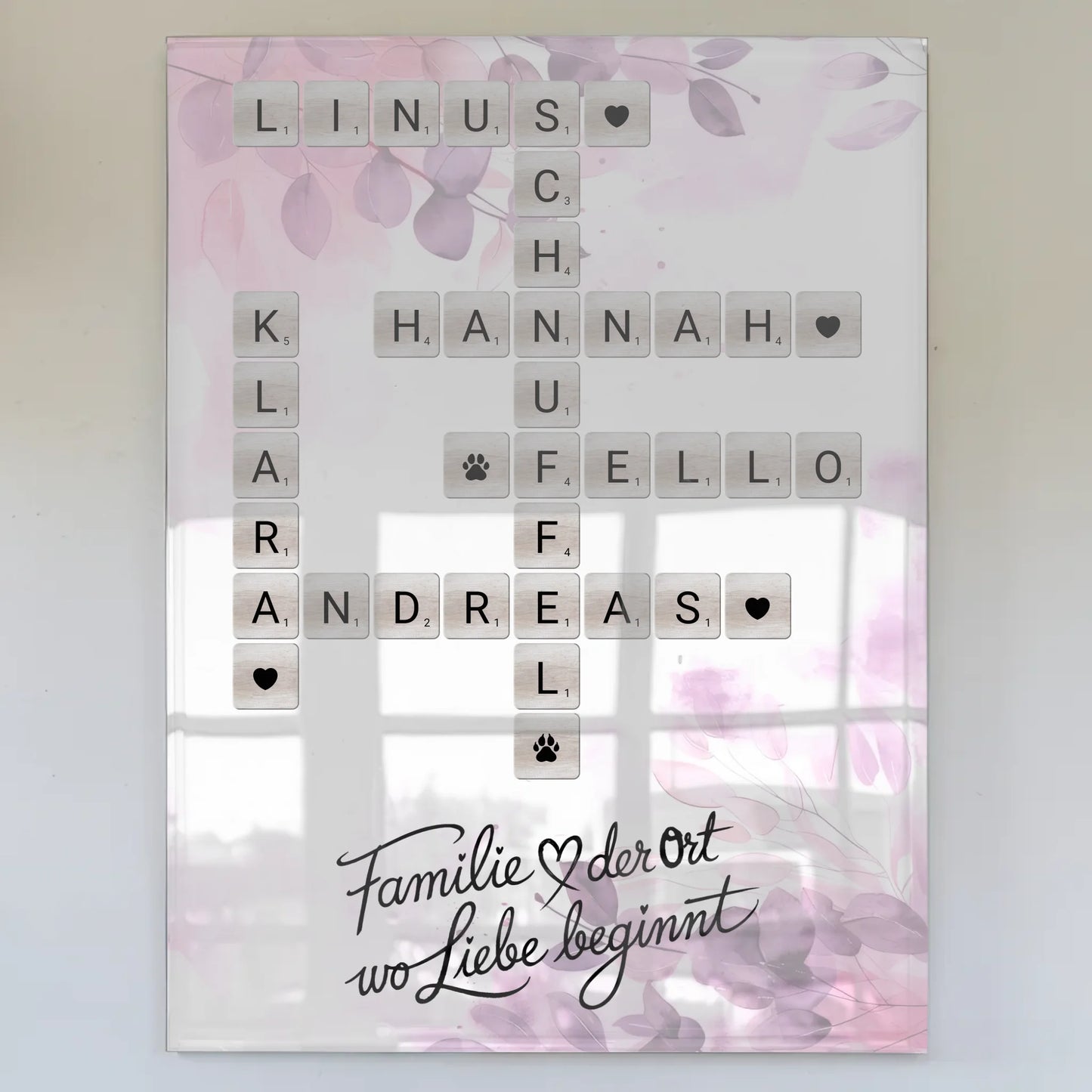 Acrylglas Bild Familie Spruch Wo Liebe beginnt Scrabble Design