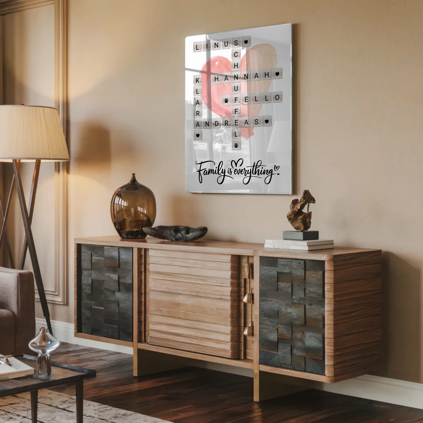 Personalisierte Acrylglas Foto Poster Familie Scrabble Design