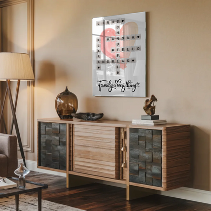 Personalisierte Acrylglas Foto Poster Familie Scrabble Design