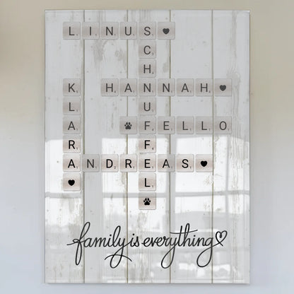 Familien Acrylglas Bild Scrabble Style mit Namen Wunschtext