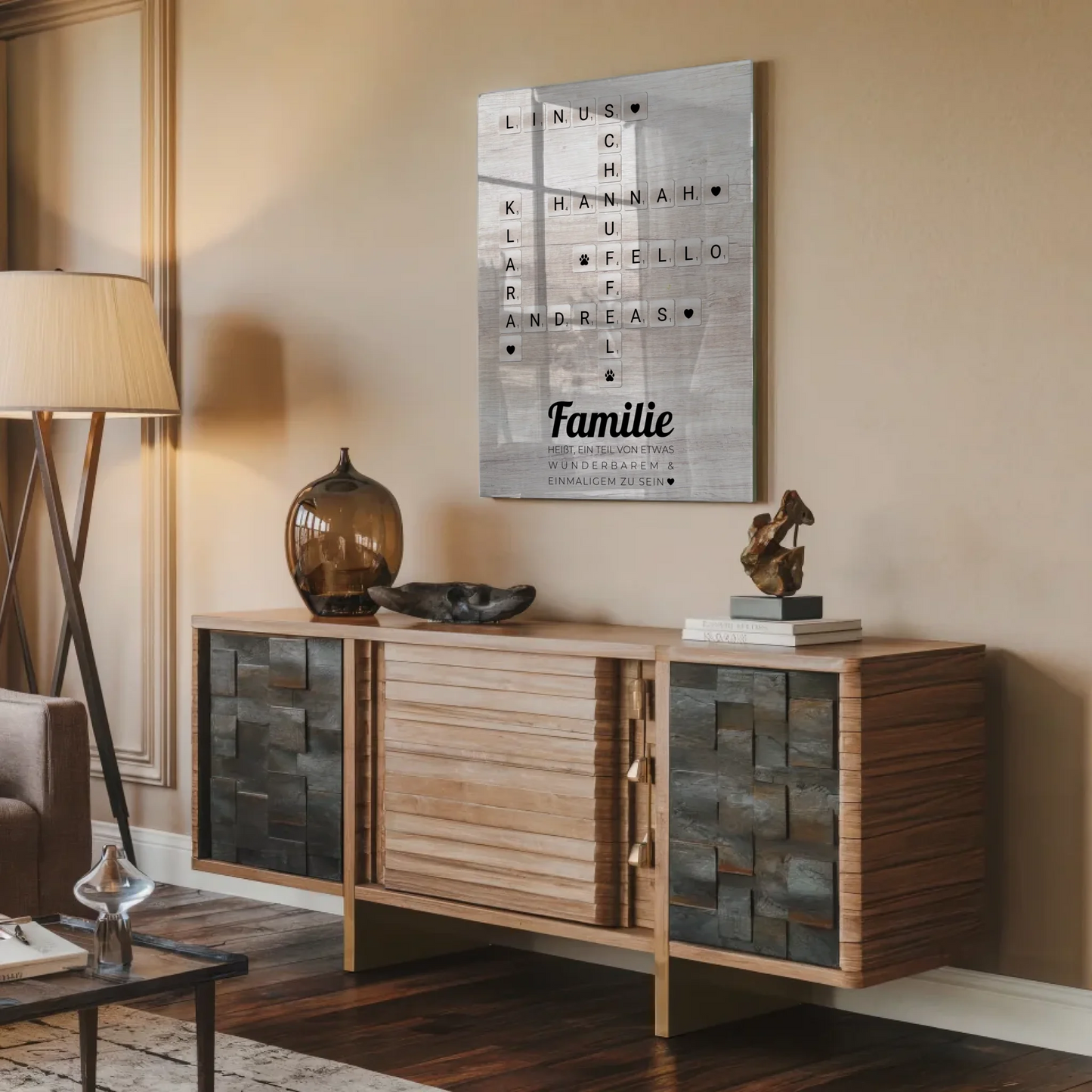 Acrylglas Bild Spruch Familie Kreuzworträtsel Wunschtext