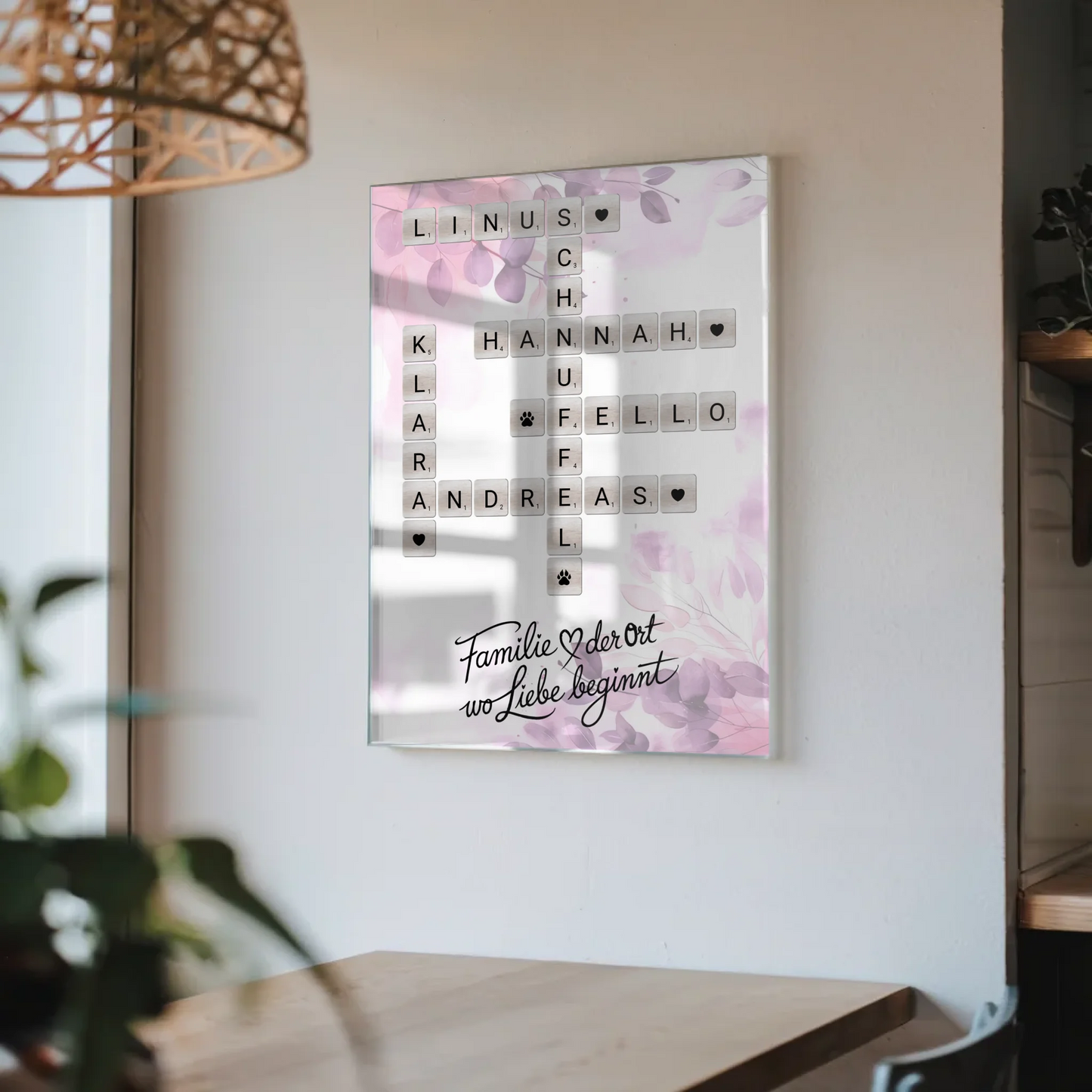 Acrylglas Bild Familie Spruch Wo Liebe beginnt Scrabble Design