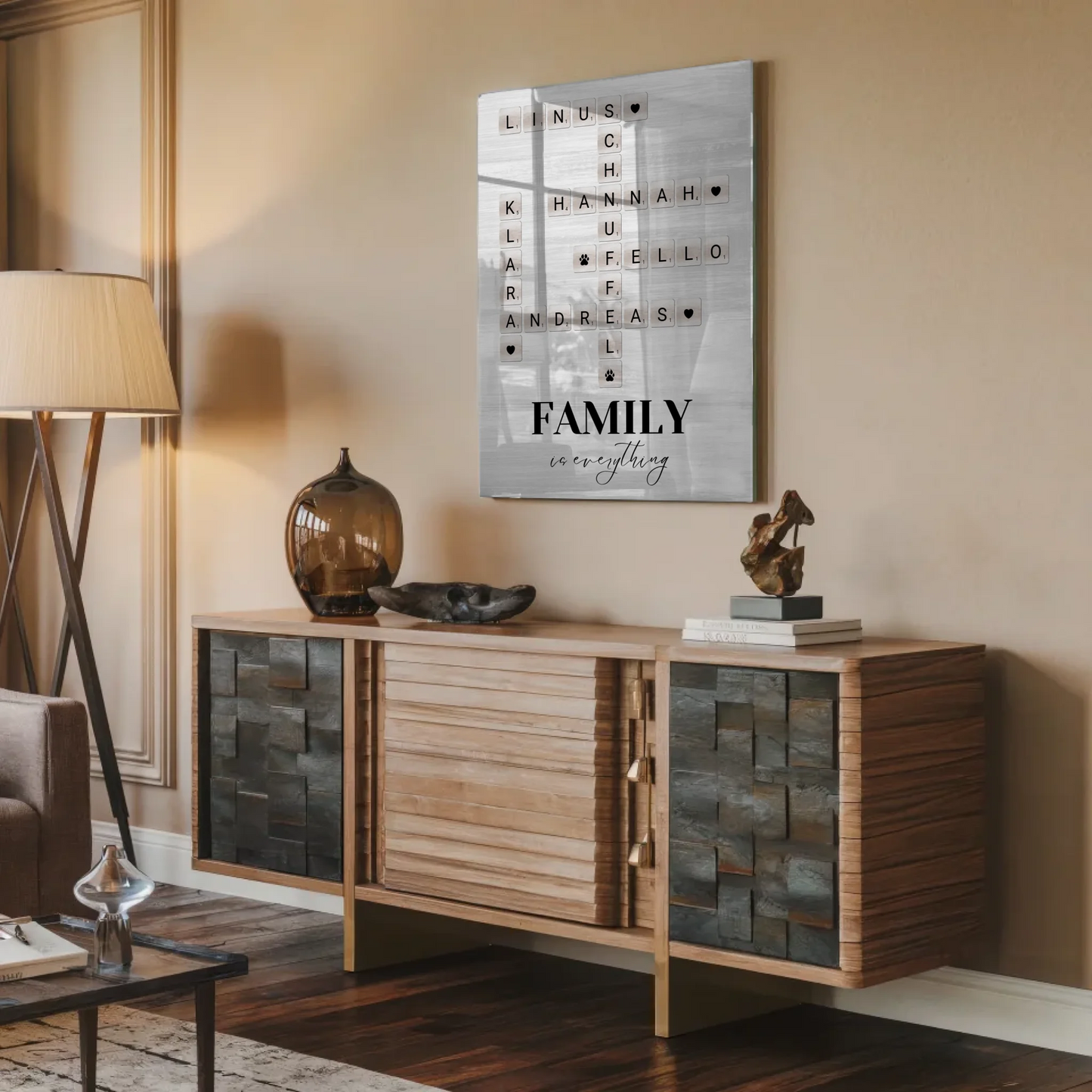 Personalisierte Acrylglas Foto Poster Family Scrabble Namen