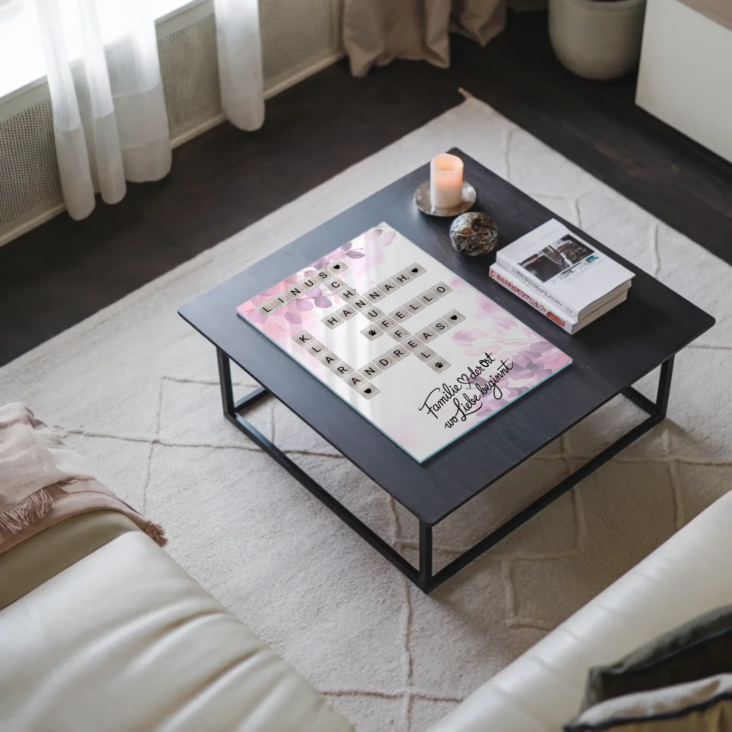 Acrylglas Bild Familie Spruch Wo Liebe beginnt Scrabble Design