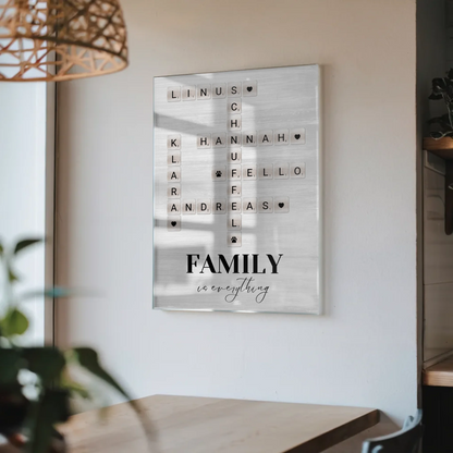 Personalisierte Acrylglas Foto Poster Family Scrabble Namen