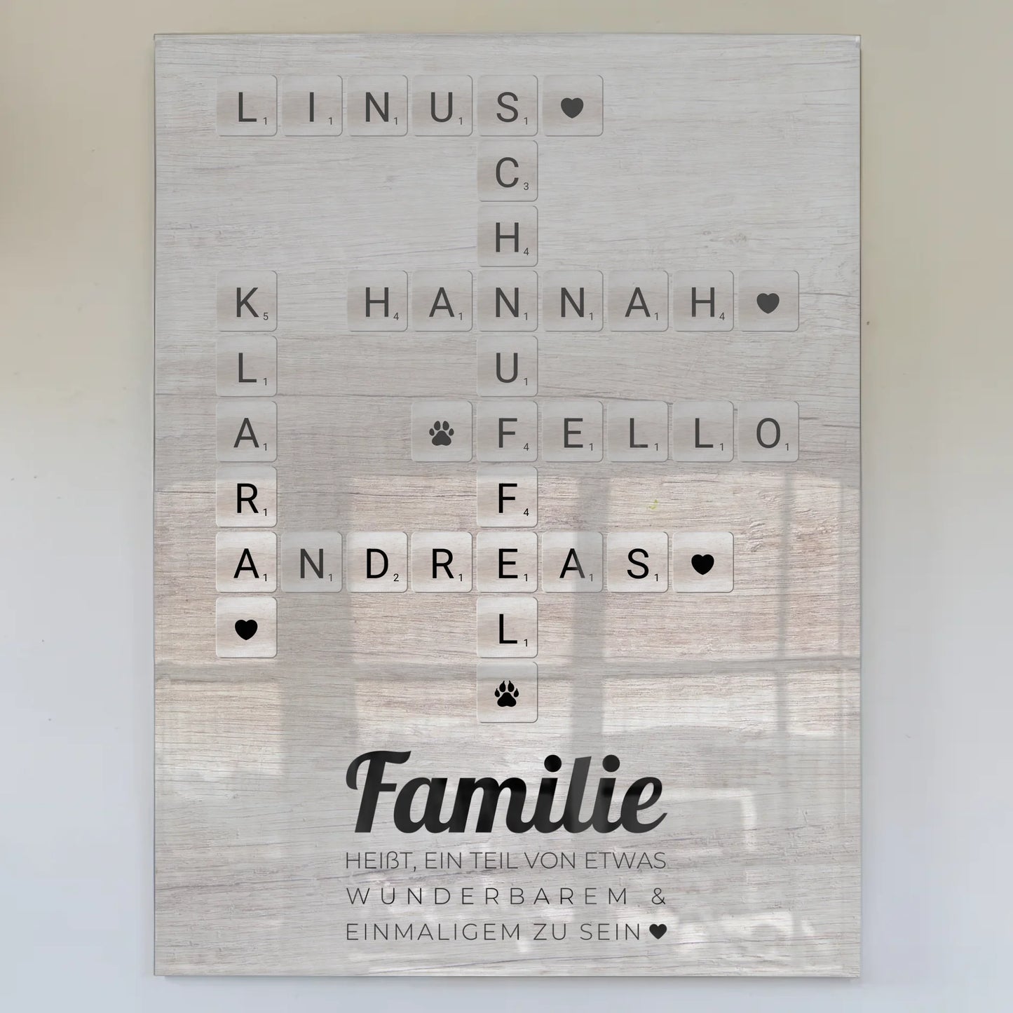 Acrylglas Bild Spruch Familie Kreuzworträtsel Wunschtext