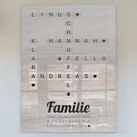 Acrylglas Bild Spruch Familie Kreuzworträtsel Wunschtext