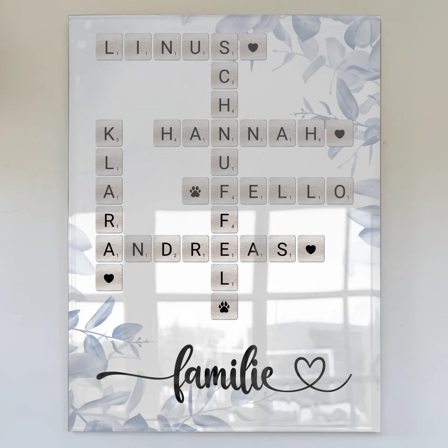Acrylglas Familienbild Kreuzworträtsel mit Namen